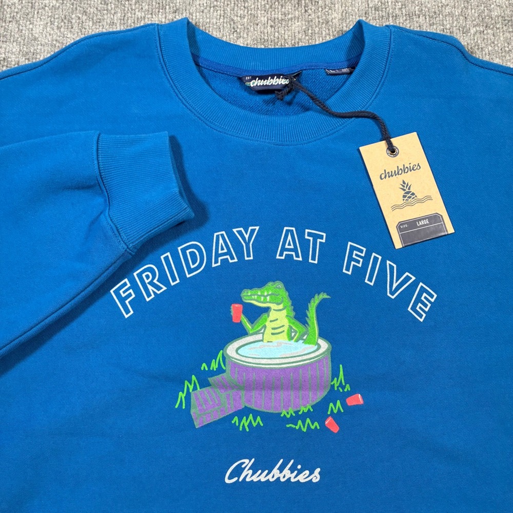 Chubbies Friday At Five Crew Sweatshirt Mens Large Blue Cold Plunge Gator NWT‎